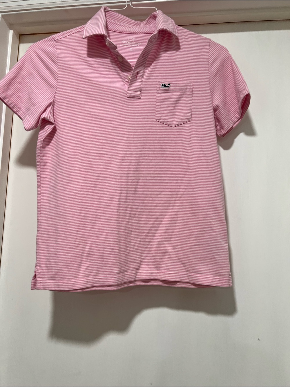 Vineyard Vines Light Pink Striped Polo with Pocket